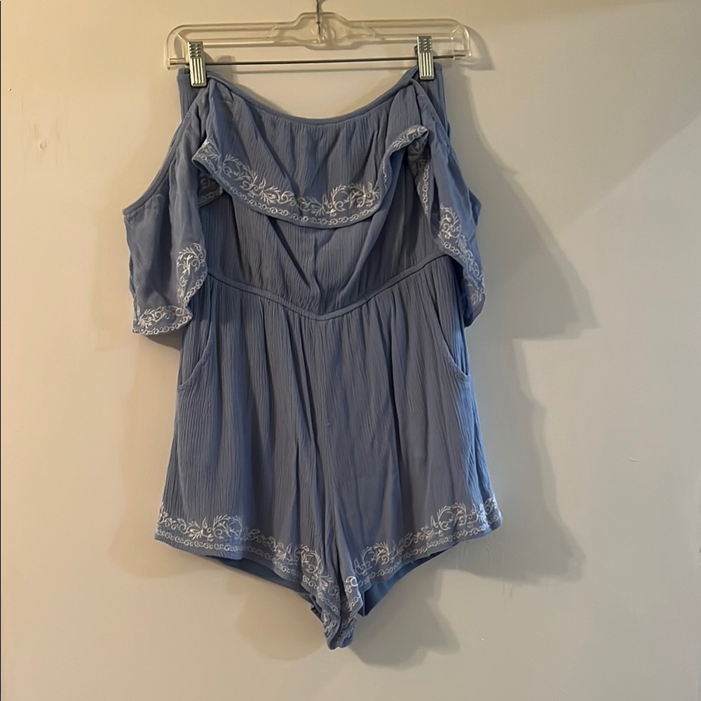Blue Rain Light Blue Embroidered Romper